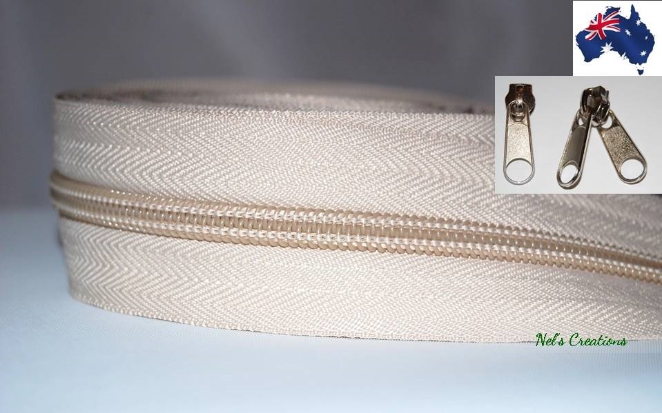 Medium Light No 8 Duty Tent, Camping Continuous Zipper, Zip, Meter, beige
