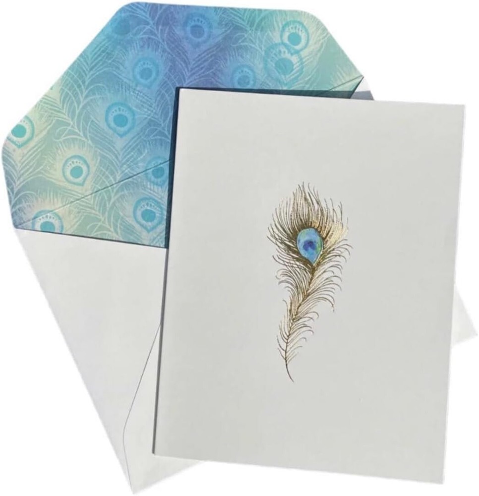 Studio oh Peacock feather blank notecards embossed gold 10 pack decorative