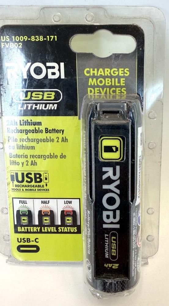 RYOBI USB Lithium 2 Ah Rechargeable Battery Model FVB02