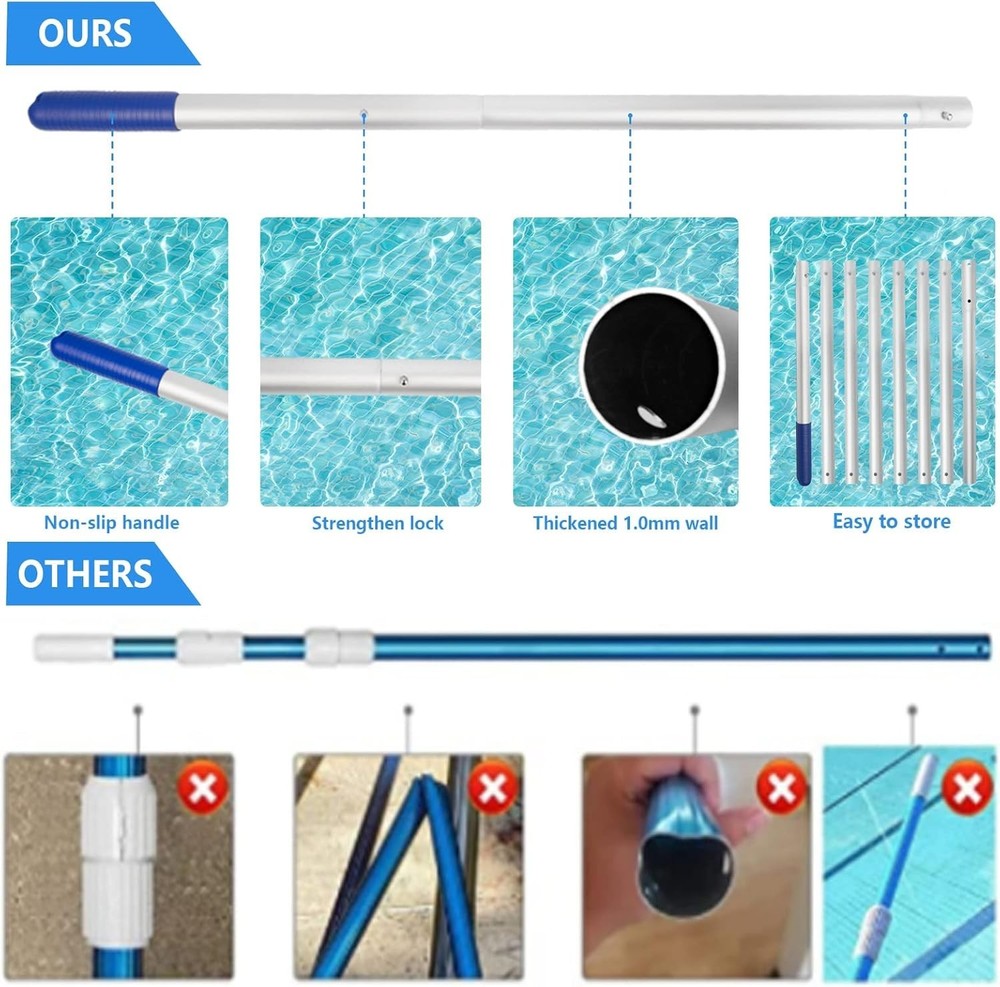 Pool Skimmer Net 10ft Adjustable Pole Heavy Duty Deep Bag Leaf Rake