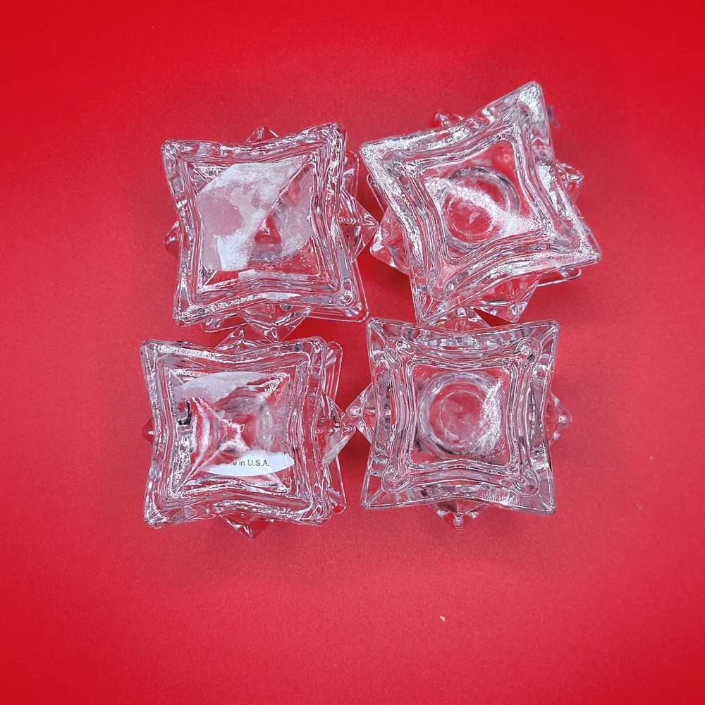 (4) Taper holders ~ DePlomb Crystal ~ 2" X 2" ~ stackable ~ USA