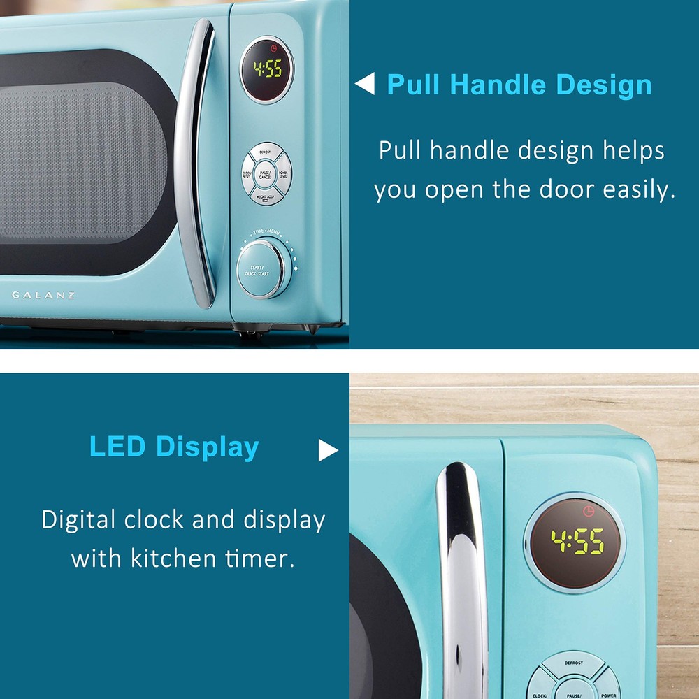 GLCMKA07BER-07 Retro Microwave Oven, LED Lighting, Pull Handle Design, Child ...