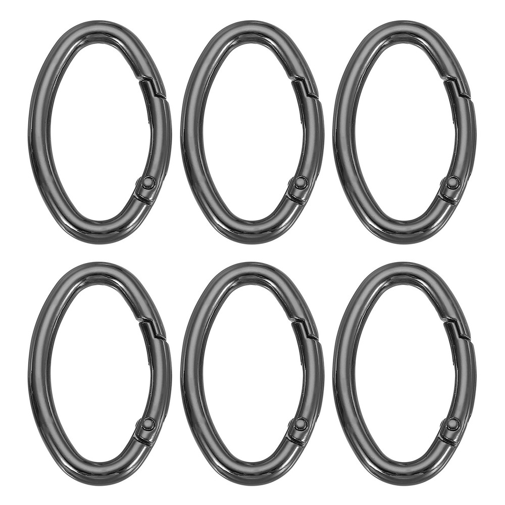 6 Pcs 47mm Oval Egg Shaped Spring Snap Keychain Clip for Purses Black