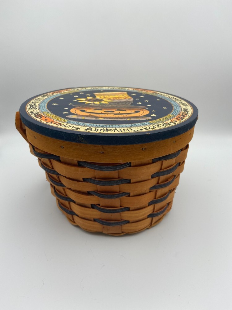 Halloween/Fall Wicker Basket with Hinged Lid and Handle