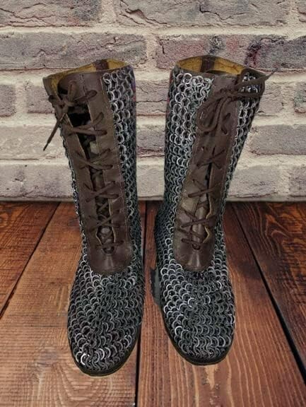 Medieval Leather Boots with Chainmail 09 mm Flat Riveted Ring SCA LARP Event