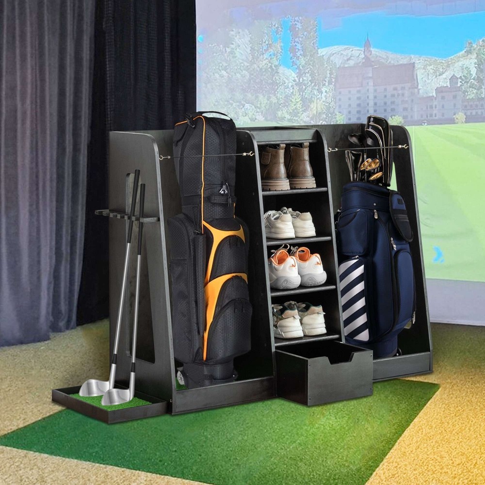 Wooden Golf Bag Organizer and Storage Rack (Black)