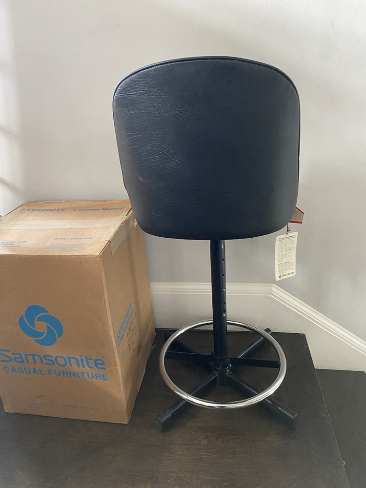 NOS Samsonite MCM Black Vinyl Chrome Adjustable Bar Counter Stool Barstool