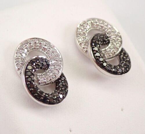 1.21ct Lab Created Black & White Diamond Interlocking Round Earring 925 Silver
