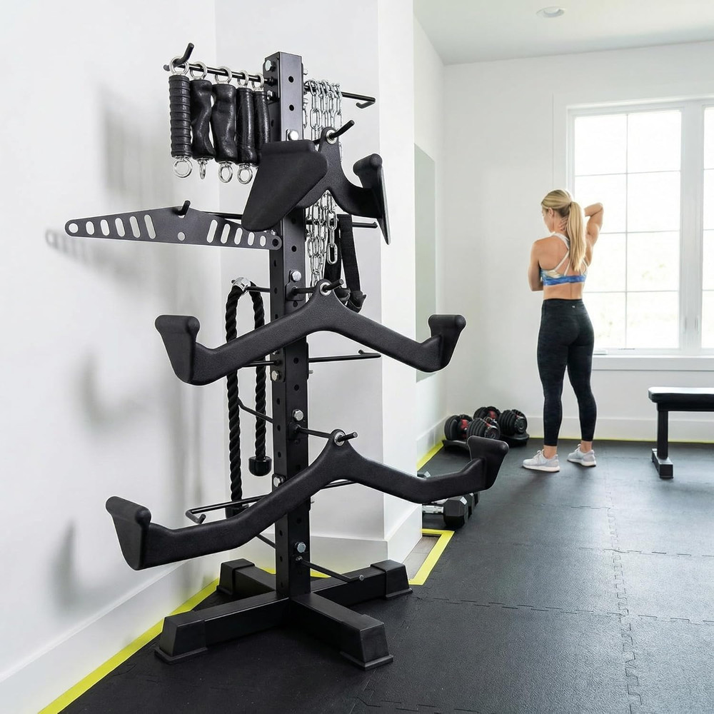 Cable Attachments Rack for Gym Accessories, Lat Pull down Bar Organizer with Hoo