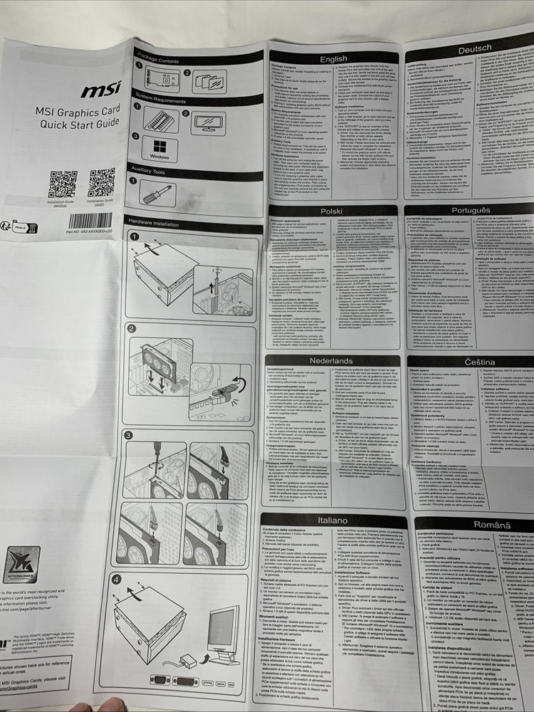 MSI Graphics Card Quick Start Guide Booklet