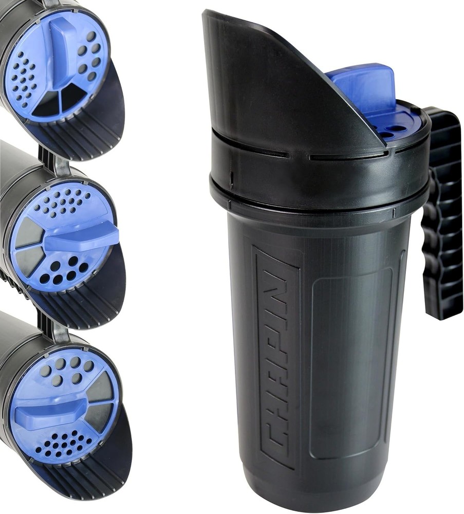 Durable 64-Ounce Black Poly Hand Shaker Spreader with Adjustable Openings