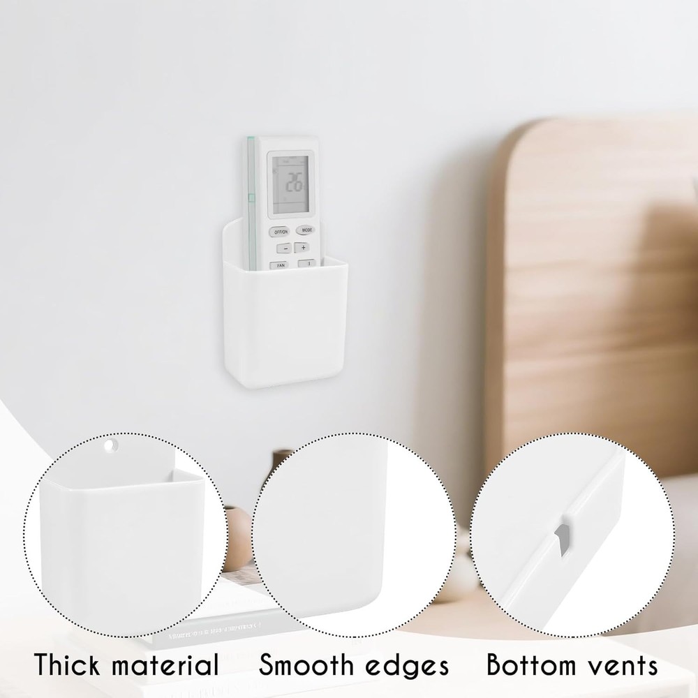 2 Pack Remote Control Holder, Self adhesive Wall Mount Storage Box for TV White