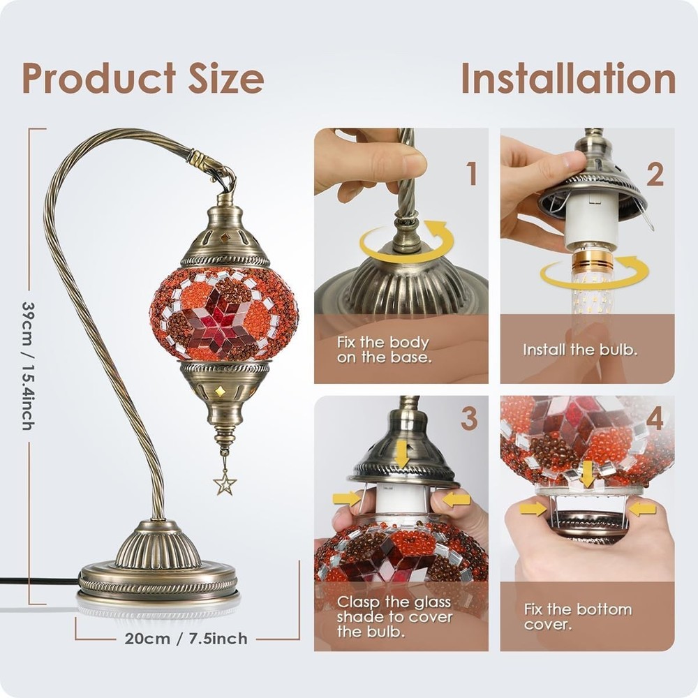 Artistic Moroccan Bedside Lamp with Bronze Base - Remote Control & LED Included