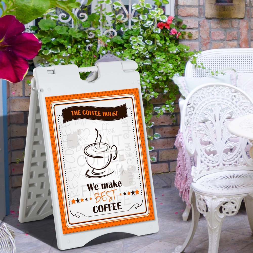 22" x 28" Folding A-Frame Sandwich Board Sidewalk Sign, White