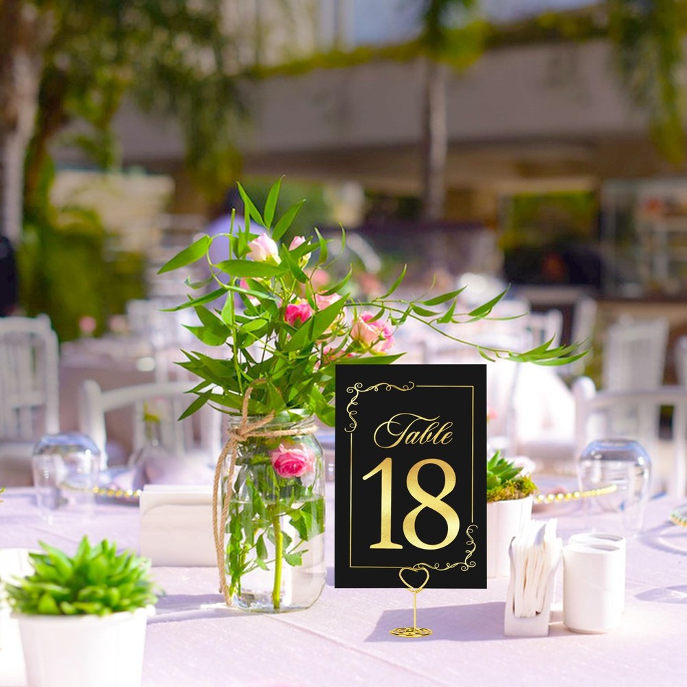 JOYIT 31 Sets Wedding Table Number Holders Black Gold Metal Rectangular Pedestal