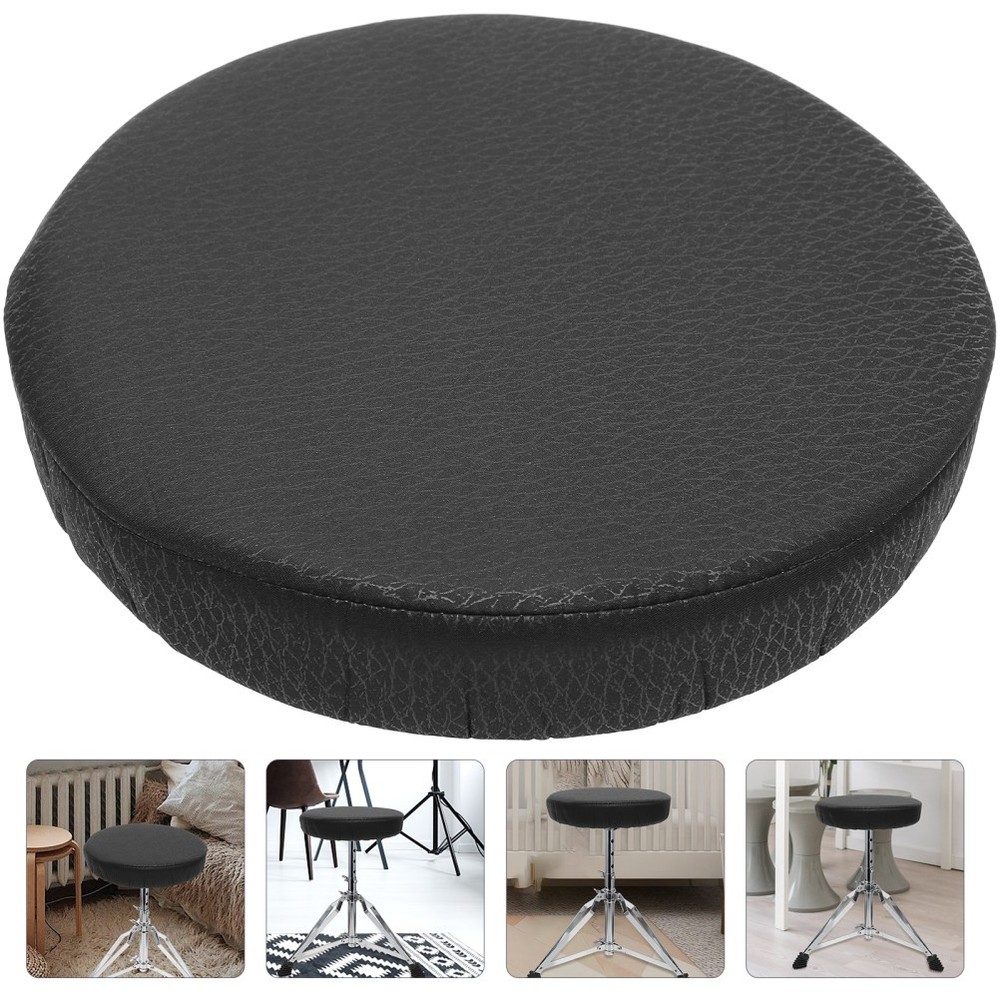 Slip Resistant Round Stool Cover Black Elastic Cushion Protector