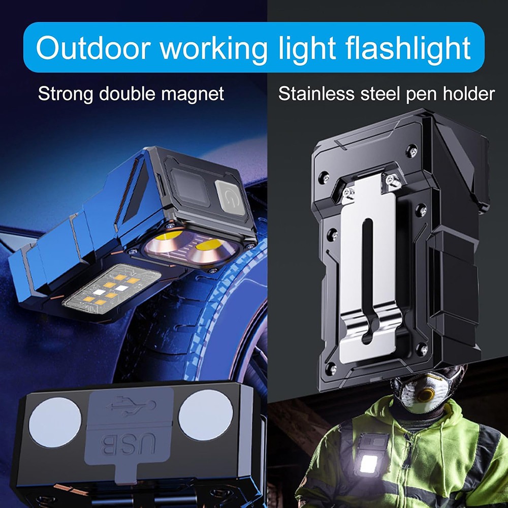 Pocket LED Flashlight Magnetic USB Rechargeable Mini Torch Portable Work Light