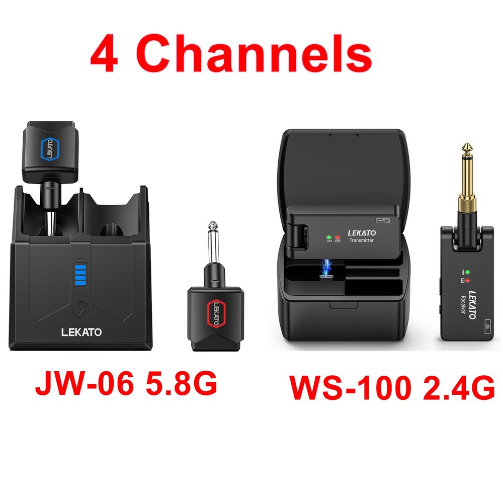 LEKATO 4 Channels Wireless Guitar System Transmitter Receiver with Charging Box