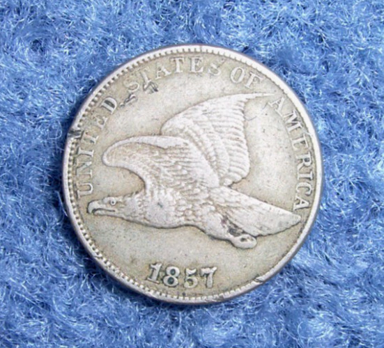 RARE 1857 FLYING EAGLE SMALL CENT COIN-OFF-CENTER REVERSE, NICE!