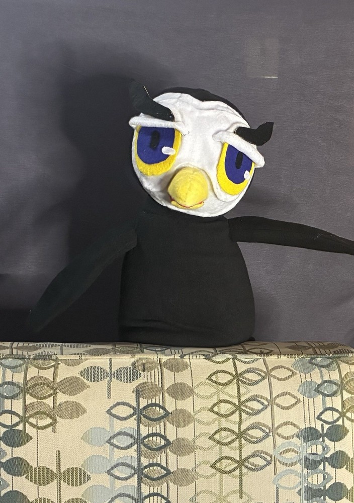 Handmade Felt Owl Hand Puppet Black White Yellow Blue Unique Design