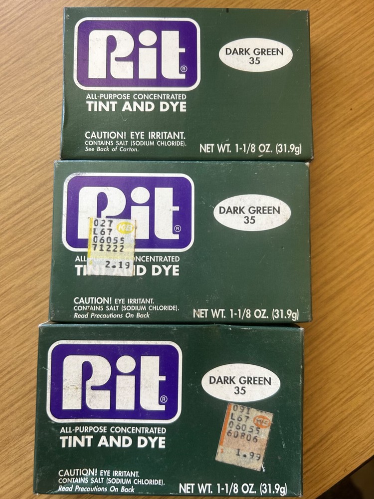 Vintage RIT Dye Dark Green #35, 3 Boxes, Unopened, Old Formula