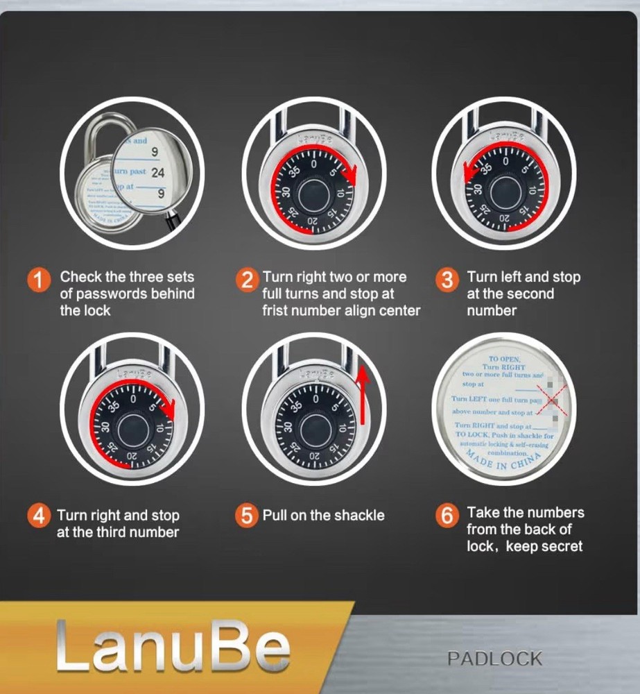 LanuBe Standard Dial Combination Locks – 24 Ct (2” Wide, Black) – New/Open Box