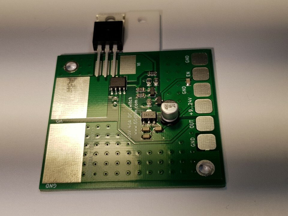 DC switch and current sensor board for LDMOS MOSFET amplifier 80V/40A max