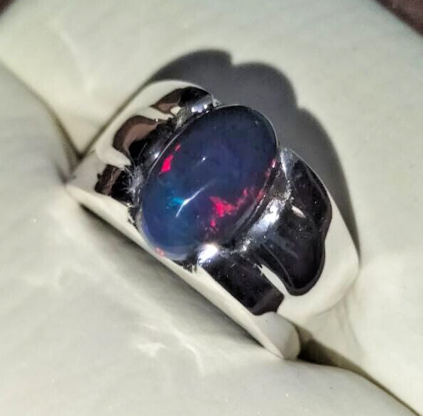 Natural Black Opal Ring Multi Color Black Opal Gem Handmade Ring Opal Gift Ring