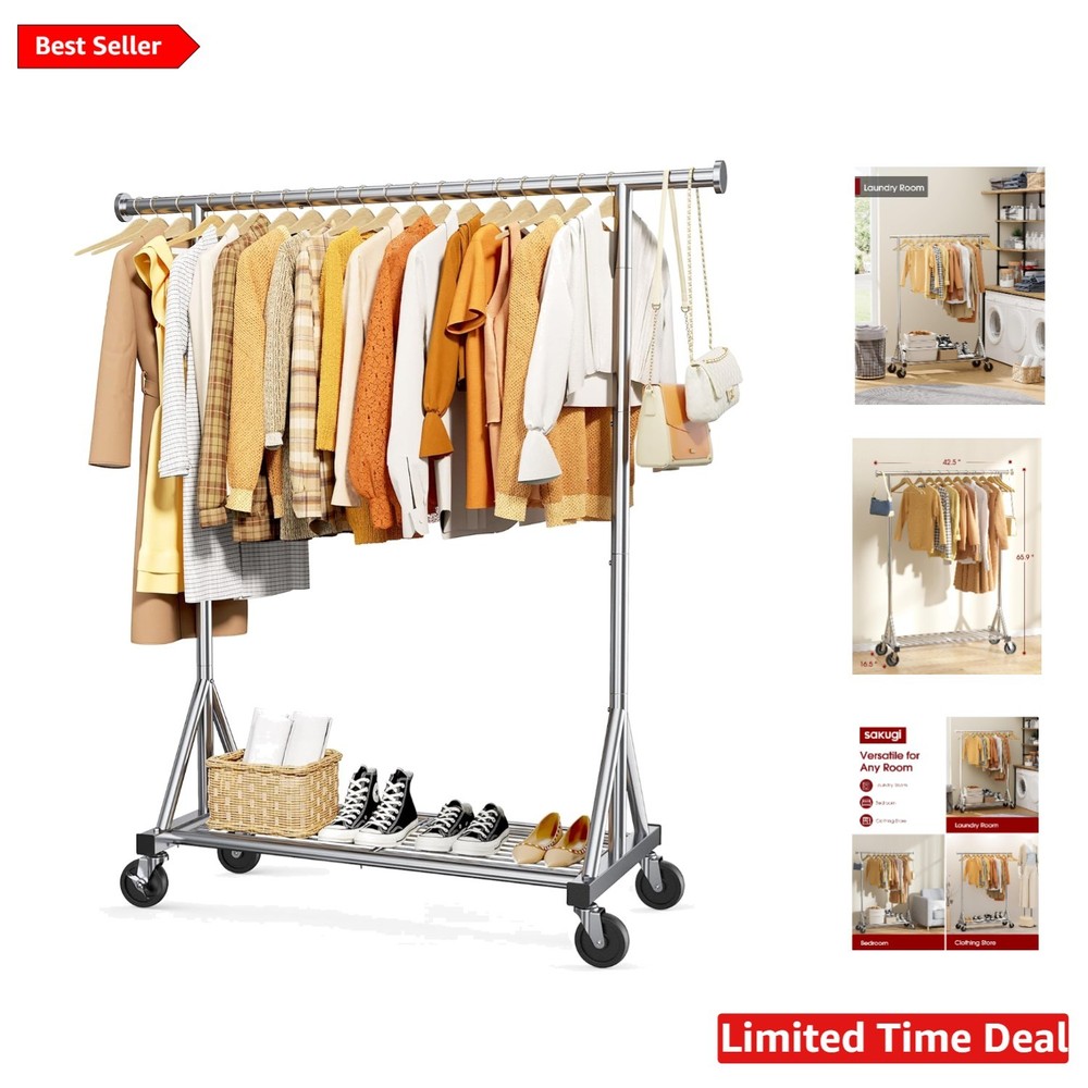 Large Capacity Rolling Clothes Rack - Ideal for Home & Laundry Spaces, 42.5"