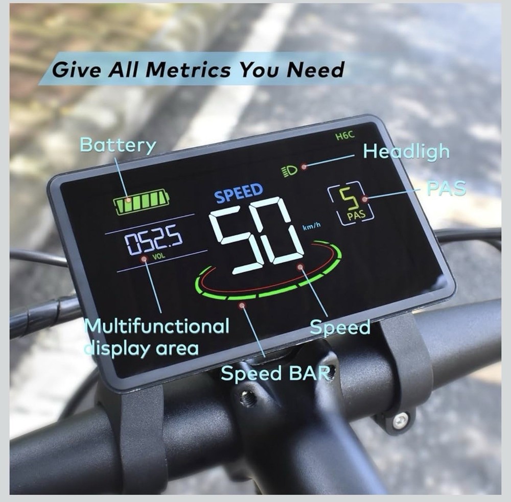 Ebike Display H6C, UART No. 2 Protocol, 24V-60V Colorful Cycling Computer wit...