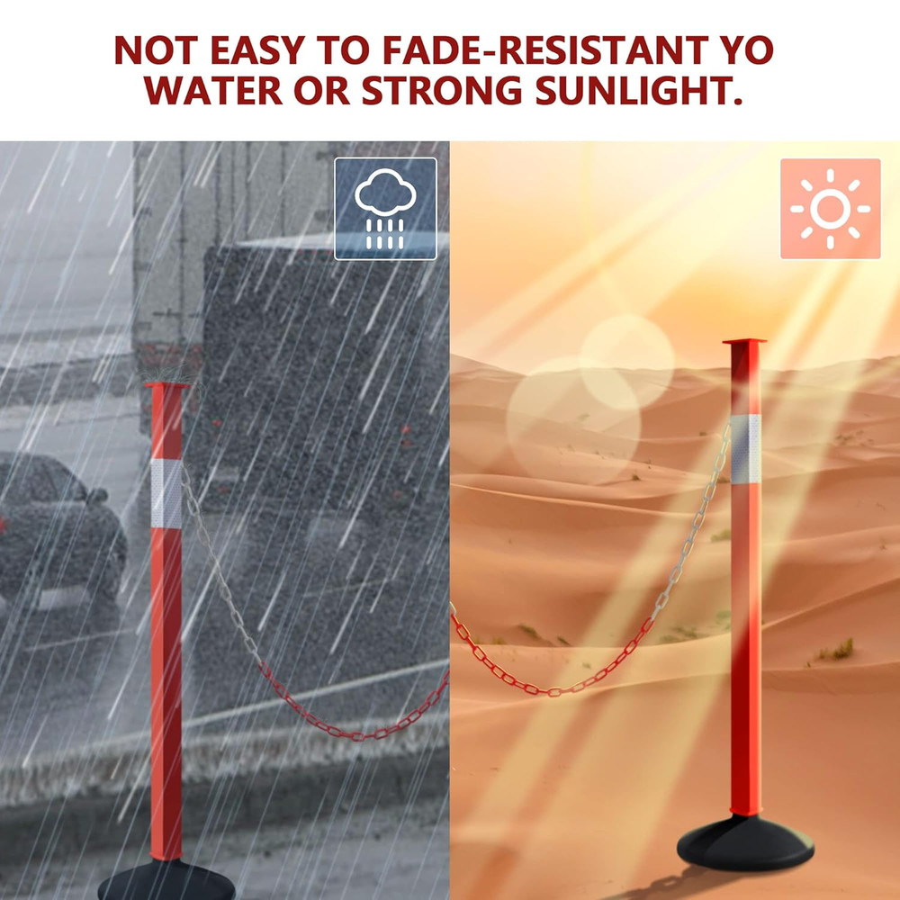 4 Pack Traffic Delineator Post Cones with Weighted Base & Reflective Collars, Ad