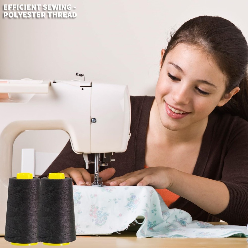 4-Pack Black Polyester Sewing Thread Cones 12000 Yards Total Serger