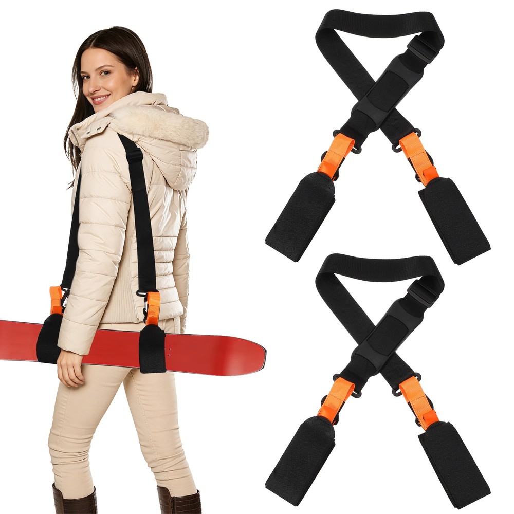 Ski Strap, Adjustable Ski Carrier Shoulder Straps,2Pcs& Black & Orange & 61.8"