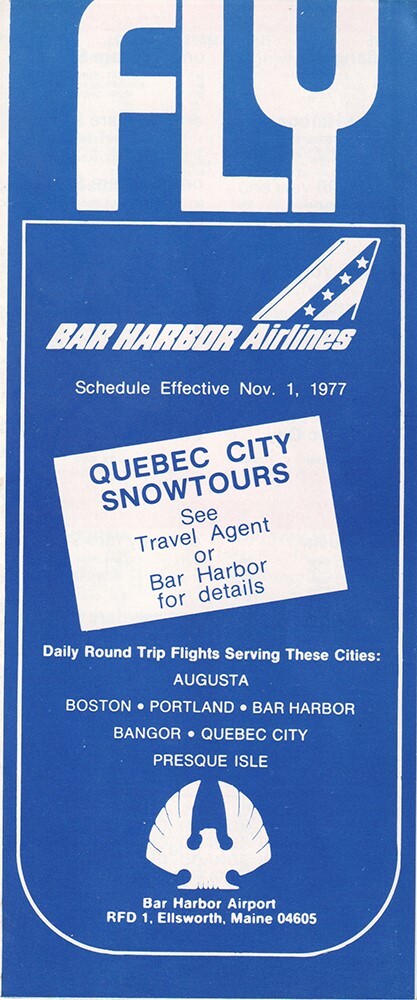 Bar Harbor Airlines timetable 1977/11/01