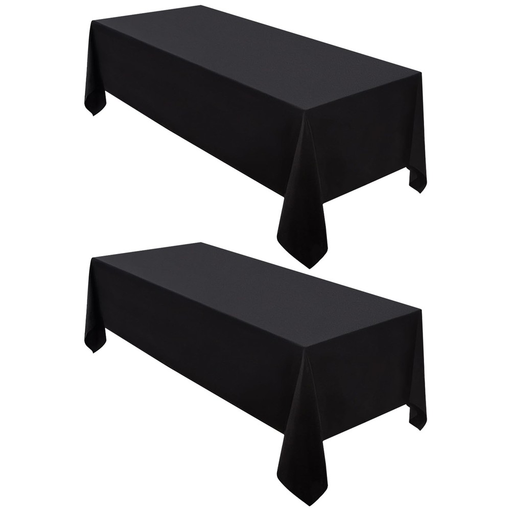 Black Tablecloth 60x102 Inch Rectangular Polyester Wedding Banquet 2 PCS