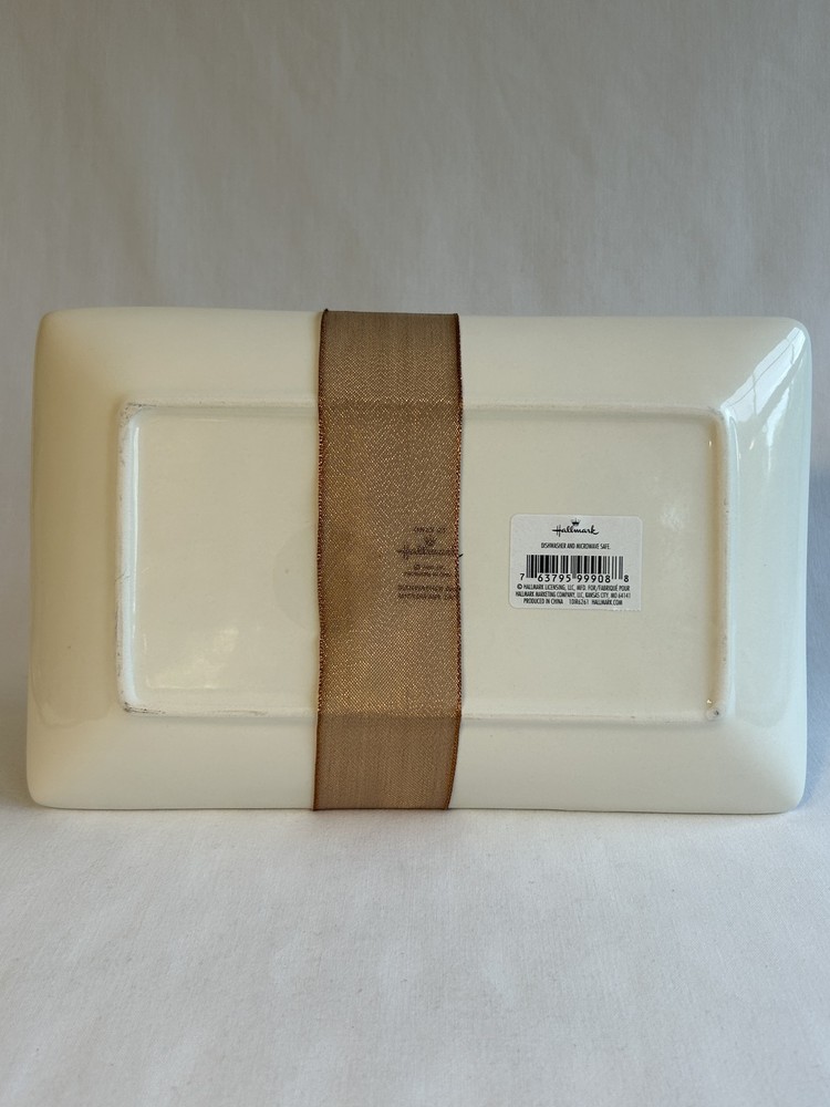 Hallmark Autumn Leaves Ceramic Platter Tray Rectangular Gold Ribbon Gift