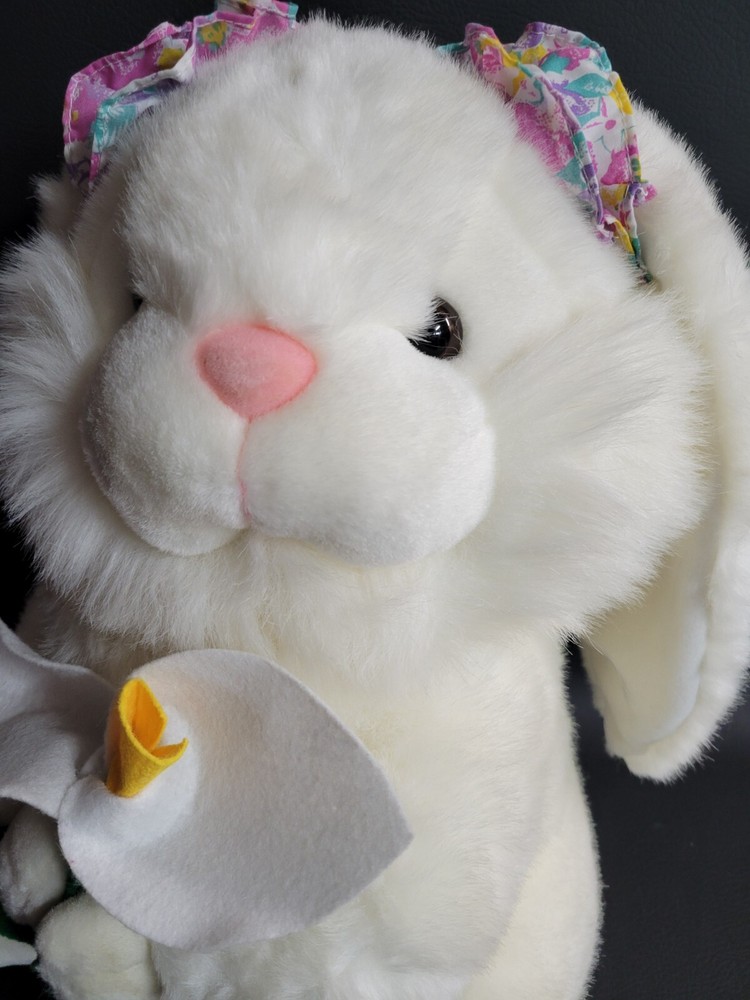 Large 18" Plush White Lop Eared Easter Bunny Rabbit Holding Spring Flower