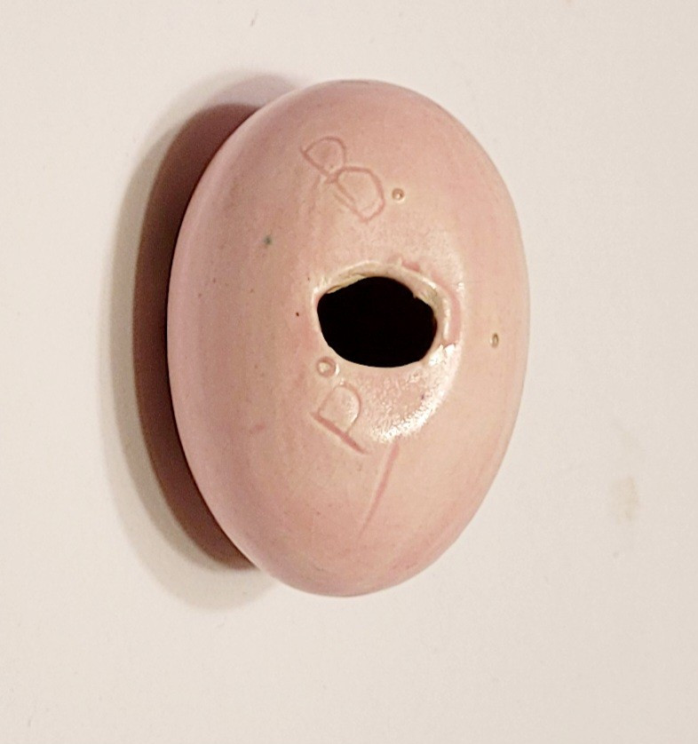 Vintage Hobbyist Ceramic Easter Egg Pink Gold Bunny Rabbit 2.5"