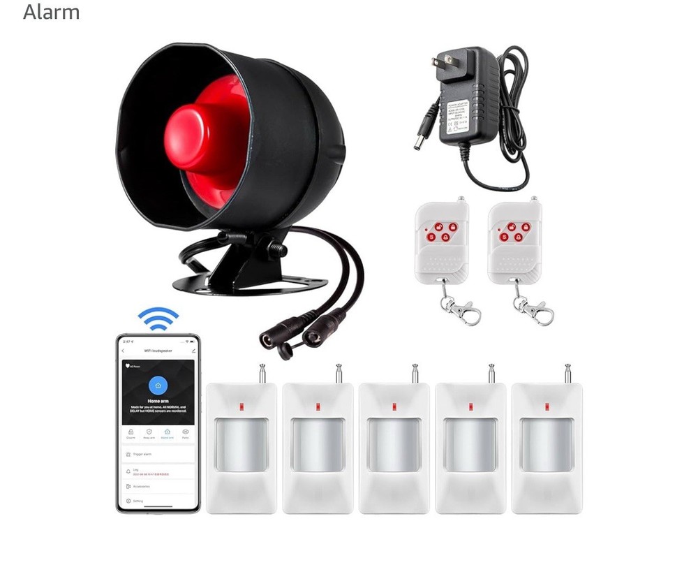 WiFi Alarm home Security System. 120dB, With Motion Sensor, And Remote Control