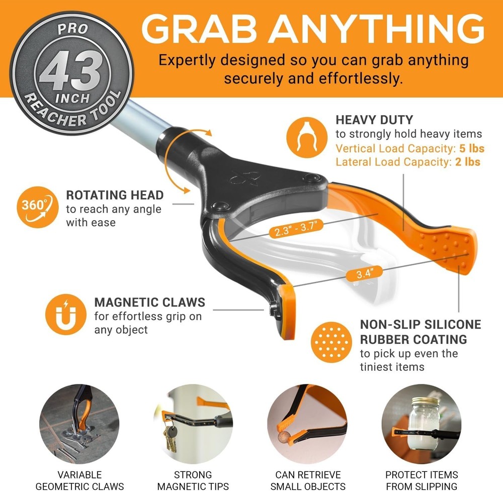 43" Foldable Grabber Reacher Tool 2-Pack