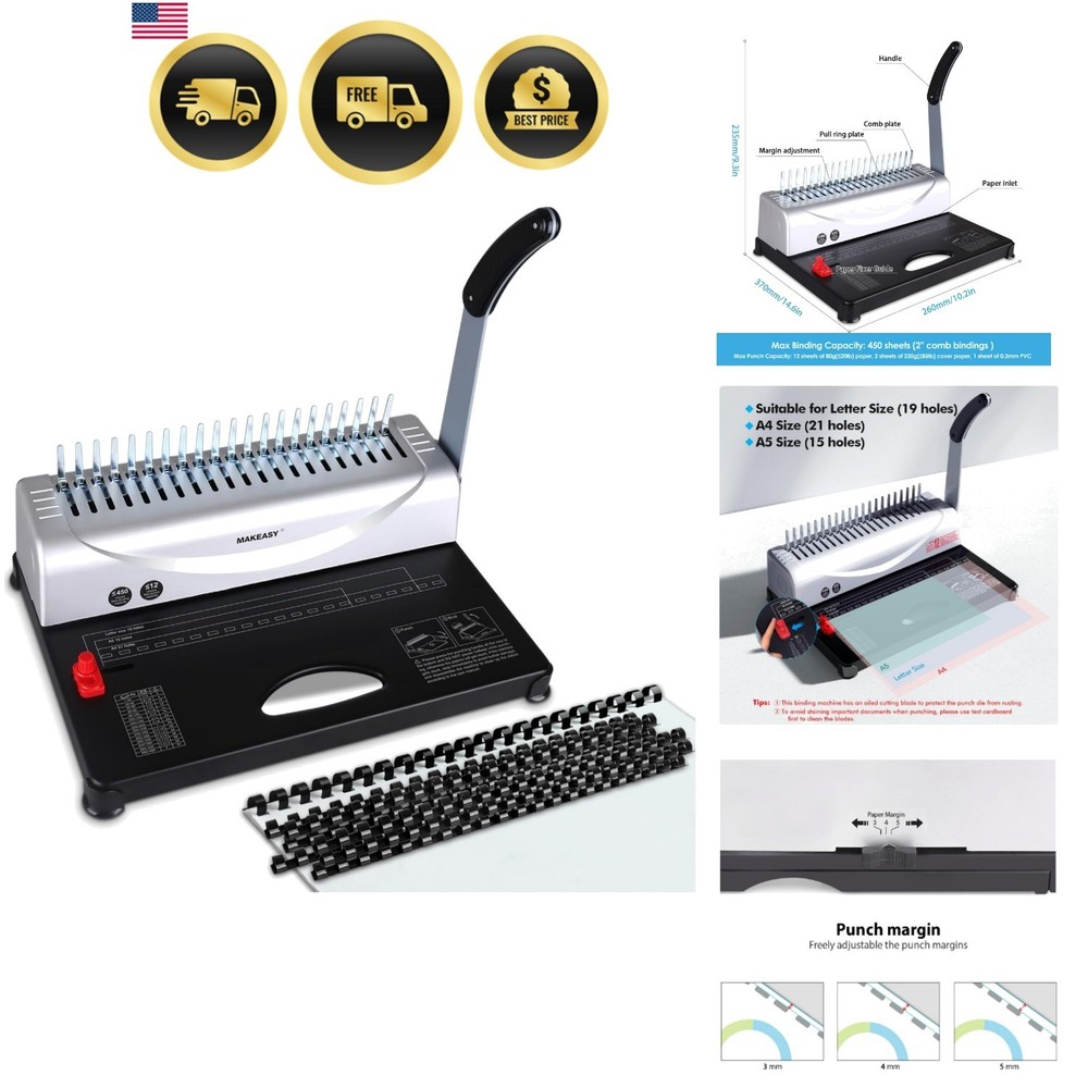 21-Hole, 450 Sheets, Comb s with 1 Box Comb Bindings Spines, Comb Binder for ...