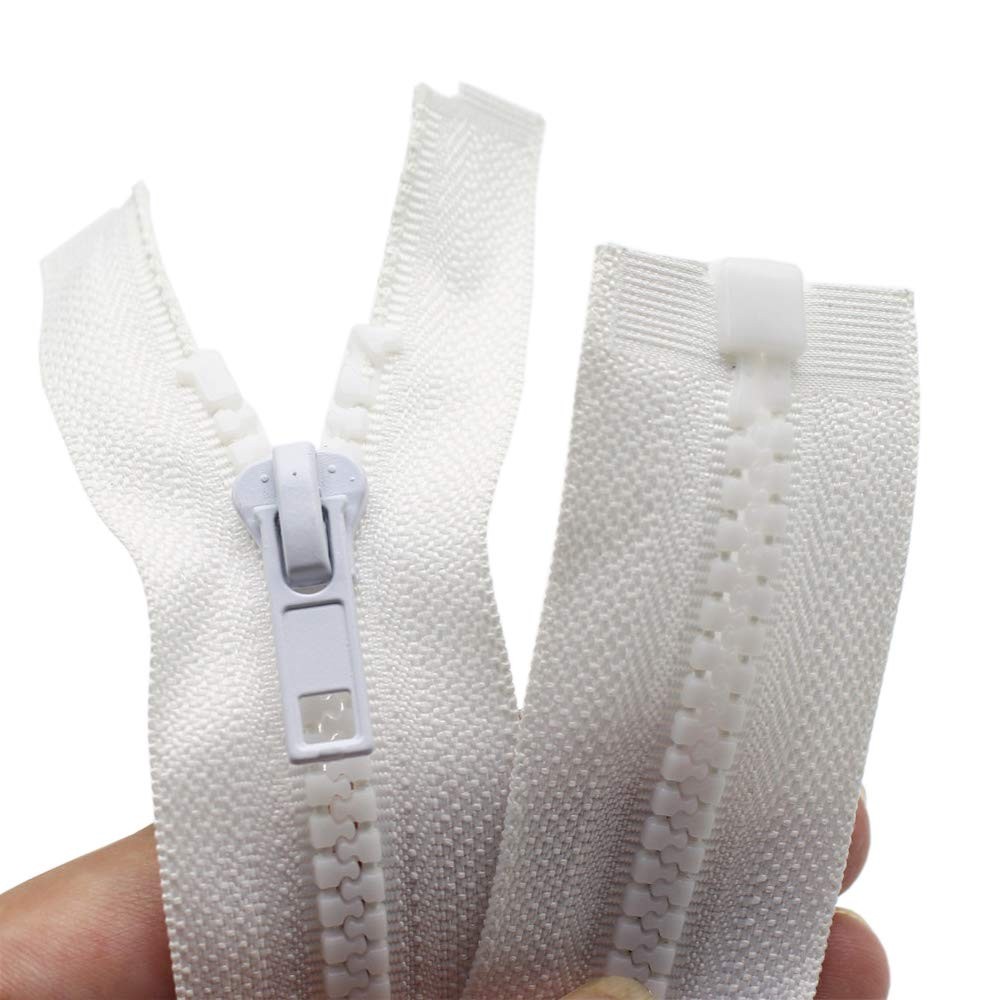 2 PCS 48 Inch White 5 Separating Jacket Zippers, Molded Plastic, Bulk, Sewing