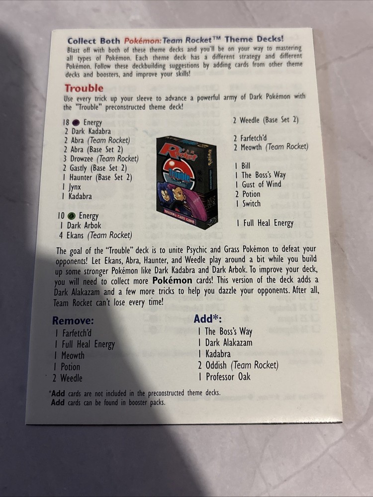 2000 Pokémon Team Rocket Trouble Theme Deck (Open Box)