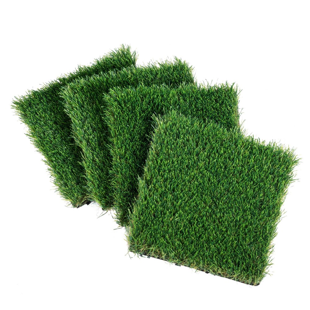 12"x12" Interlocking Artificial Grass Tiles with Self-Draining Base