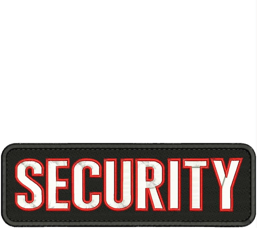 SECURITY EMBROIDERY PATCH 3X10 HOOK ONBACK WHITE/RED ON BLACK