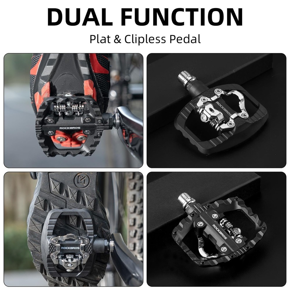 ROCKBROS Mountain Bike Pedals Dual Function Sealed Clipless Flat Platform Com...