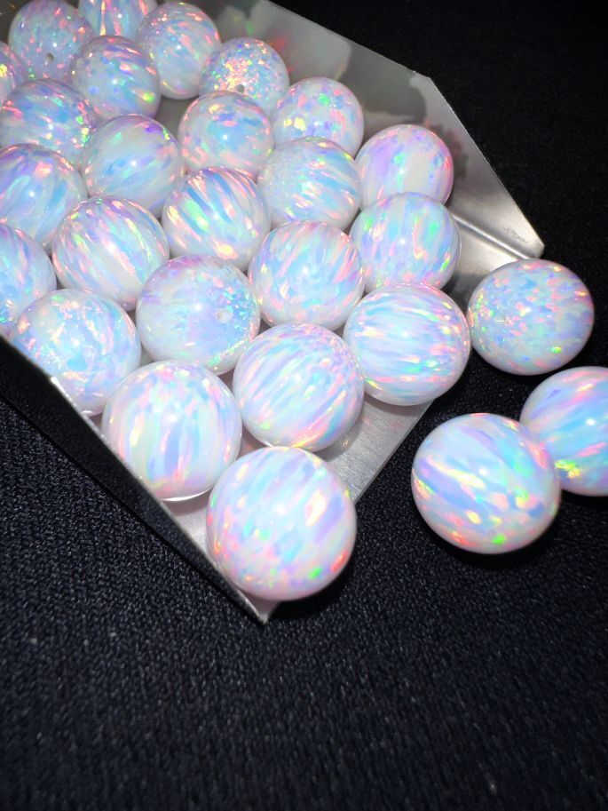 Half Drilled White Synthetic Lab Created Opal Round Beads