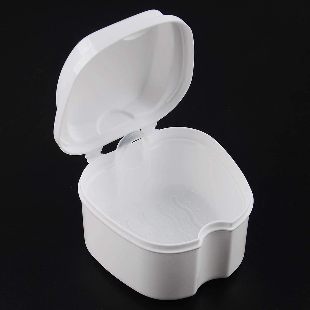 White Denture Case, Denture Cup with Strainer, Denture Bath Box False Teeth3243