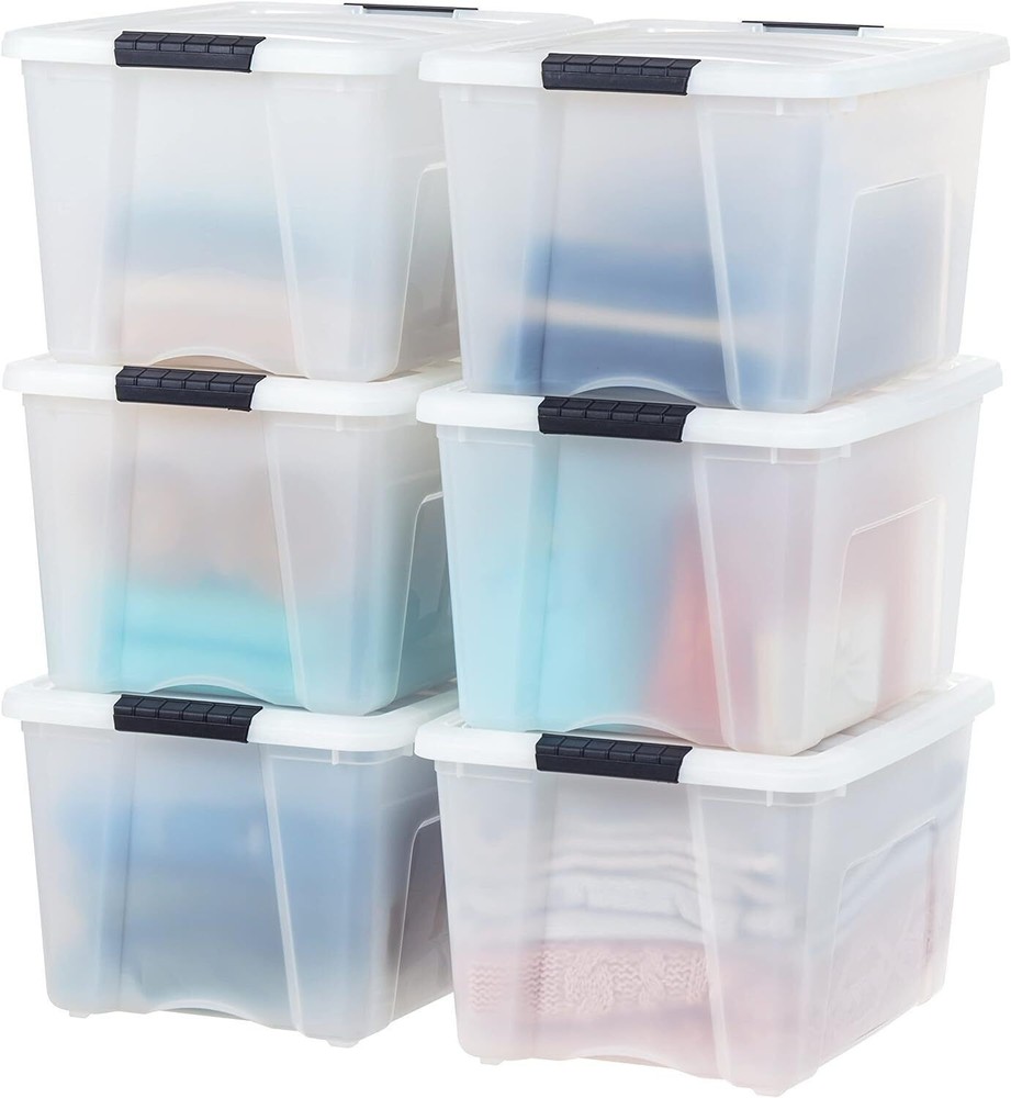 6 Pack 40-Qt Stackable Plastic Storage Bins Organizer Containers w/Latches Lids