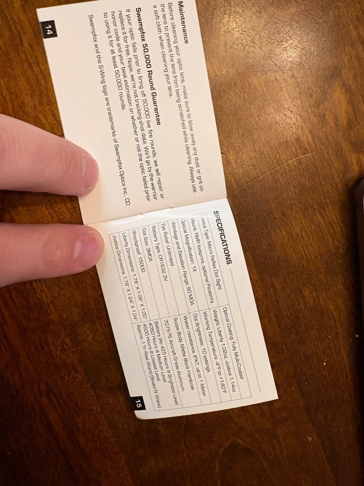 Swamp Fox Justice Red Dot Optic OEM Instruction User Manual